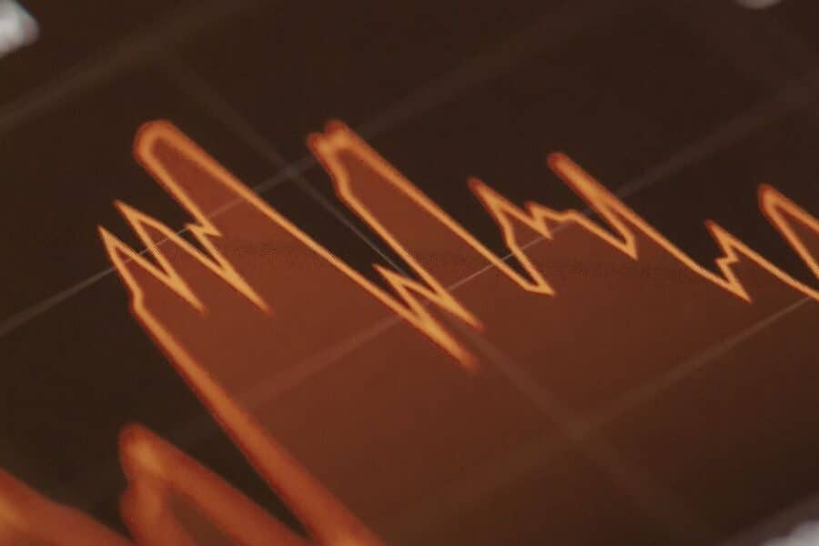 Red stock market chart showing a decline